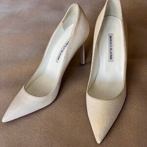 Manolo Blahnik White Sparkly Stiletto Heels - 39